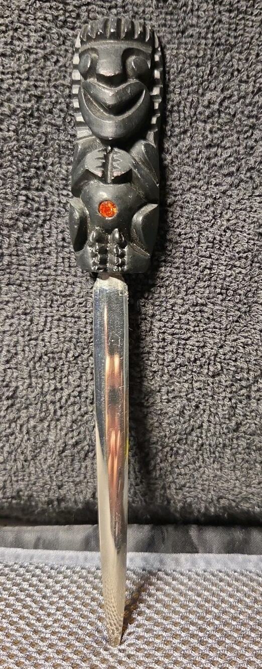 VINTAGE ORIGINAL HAWAII LAVA STONE TIKI GOD LETTER OPENER